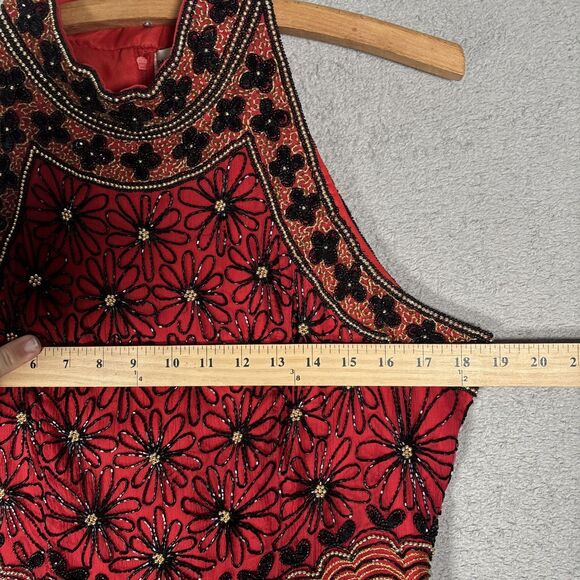 Papell Boutique Halter Top Women’s Size L Red Silk Dark Fairy Romantic Goth Vamp - Picture 9 of 16